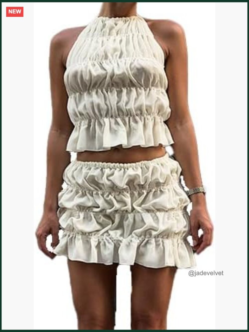 Y2K Boho Two Piece Skirt Set Pleated Ruffled Backless Crop Tank Top Lace Up